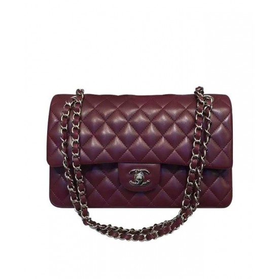 Replica Chanel Medium Jumbo Silver Chain Shoulder Strap Women's Classic Dark Red Quilted Lambskin Leather Flap Bag For Sale