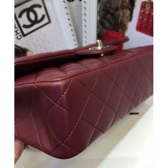 Replica Chanel Medium Jumbo Silver Chain Shoulder Strap Women's Classic Dark Red Quilted Lambskin Leather Flap Bag For Sale