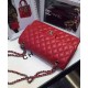 Fake Chanel Red Quilted Lambskin Leather CC Turn Lock Ladies Classic Jumbo Double Flap Chain Strap Handbag 25CM