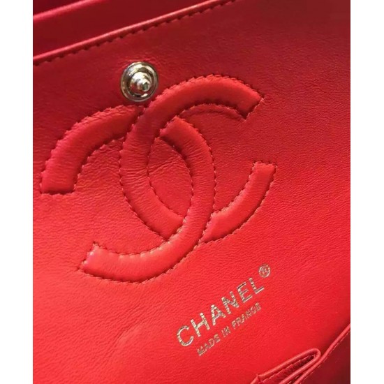 Fake Chanel Red Quilted Lambskin Leather CC Turn Lock Ladies Classic Jumbo Double Flap Chain Strap Handbag 25CM