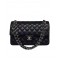 Imitated Chanel Women's Classic Jumbo Duble Flap Silver Chain Shoulder Strap Black Quilted Lambskin Leather Medium Crossbody Bag