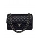 Imitated Chanel Women's Classic Jumbo Duble Flap Silver Chain Shoulder Strap Black Quilted Lambskin Leather Medium Crossbody Bag