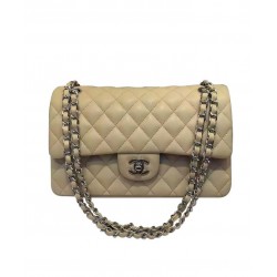 Faux Chanel Classic Jumbo Female Medium kahaki Quilted Lambskin Leather Interlocking C Turn Lock Double Chain Strap Bag