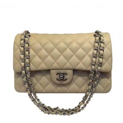 Faux Chanel Classic Jumbo Female Medium kahaki Quilted Lambskin Leather Interlocking C Turn Lock Double Chain Strap Bag