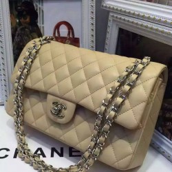 Faux Chanel Classic Jumbo Female Medium kahaki Quilted Lambskin Leather Interlocking C Turn Lock Double Chain Strap Bag