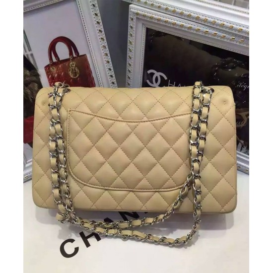 Faux Chanel Classic Jumbo Female Medium kahaki Quilted Lambskin Leather Interlocking C Turn Lock Double Chain Strap Bag