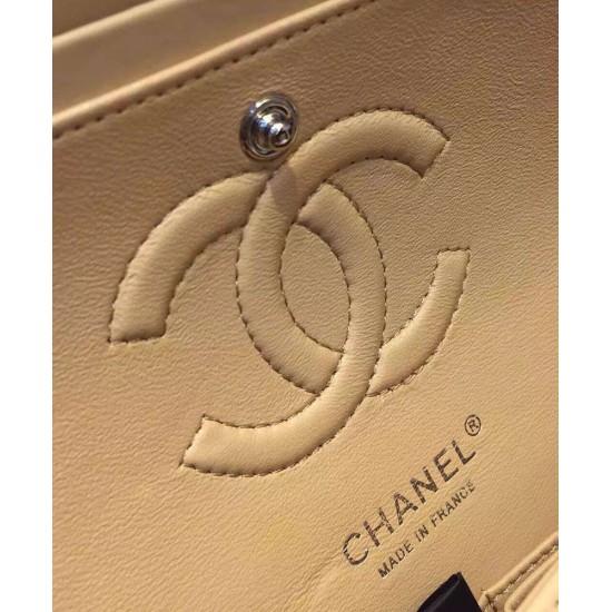 Faux Chanel Classic Jumbo Female Medium kahaki Quilted Lambskin Leather Interlocking C Turn Lock Double Chain Strap Bag