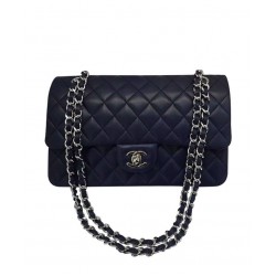 Imitation Chanel Classic Black Lambskin Leather Silver Chain Strap & Turn Lock Lady Double Flap Women's Crossbody Bag Online