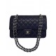 Imitation Chanel Classic Black Lambskin Leather Silver Chain Strap & Turn Lock Lady Double Flap Women's Crossbody Bag Online