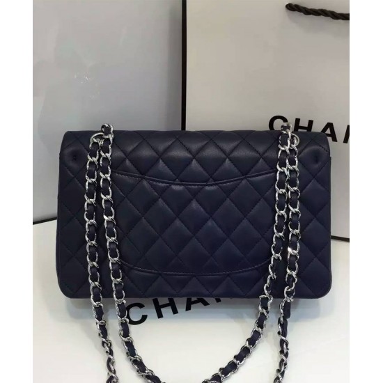 Imitation Chanel Classic Black Lambskin Leather Silver Chain Strap & Turn Lock Lady Double Flap Women's Crossbody Bag Online