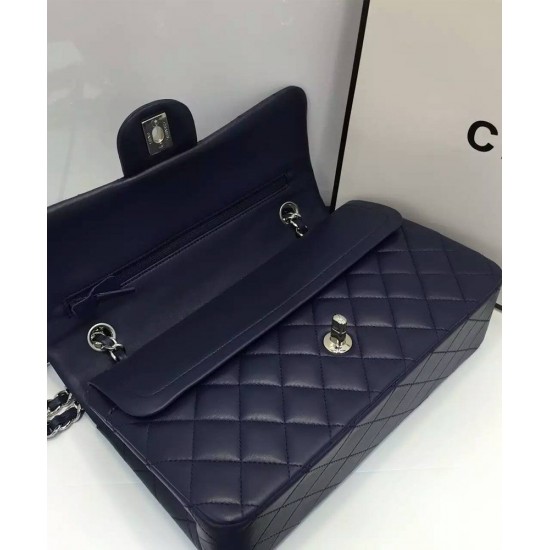 Imitation Chanel Classic Black Lambskin Leather Silver Chain Strap & Turn Lock Lady Double Flap Women's Crossbody Bag Online