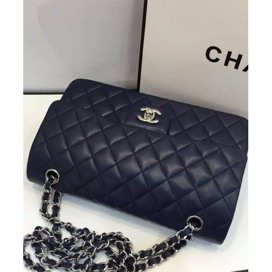 Imitation Chanel Classic Black Lambskin Leather Silver Chain Strap & Turn Lock Lady Double Flap Women's Crossbody Bag Online