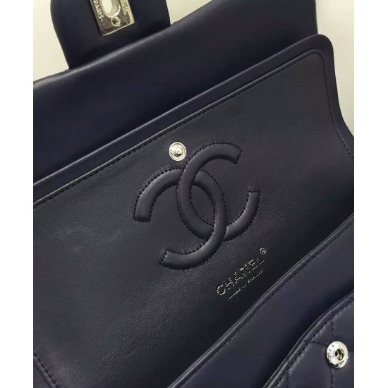 Imitation Chanel Classic Black Lambskin Leather Silver Chain Strap & Turn Lock Lady Double Flap Women's Crossbody Bag Online