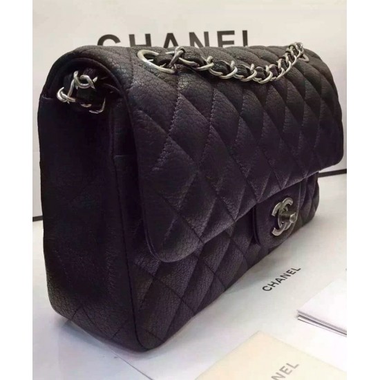 Hot Selling Black Caviar Leather Women's Classic Jumbo Flap Bag - Replica Chanel Antique Silver Chain Shoulder Strap Handbag