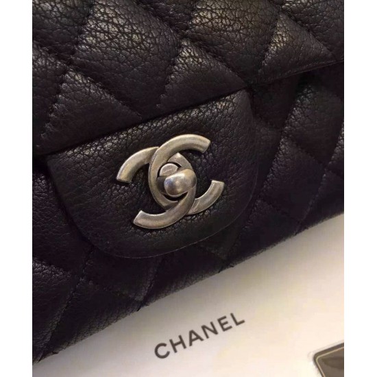 Hot Selling Black Caviar Leather Women's Classic Jumbo Flap Bag - Replica Chanel Antique Silver Chain Shoulder Strap Handbag