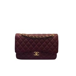 Best Quality Dark Red Quilted Lambskin Leather Yellow Gold Plated Hardware - Faux Chanel Classic Jumbo Flap Bag 30CM