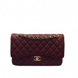 Best Quality Dark Red Quilted Lambskin Leather Yellow Gold Plated Hardware - Faux Chanel Classic Jumbo Flap Bag 30CM