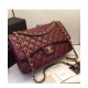 Best Quality Dark Red Quilted Lambskin Leather Yellow Gold Plated Hardware - Faux Chanel Classic Jumbo Flap Bag 30CM