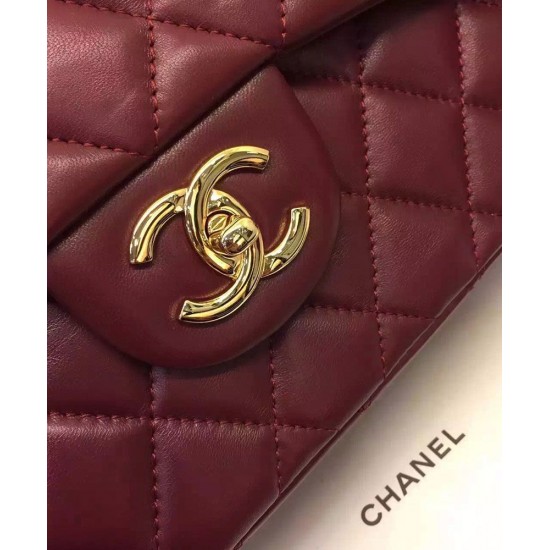 Best Quality Dark Red Quilted Lambskin Leather Yellow Gold Plated Hardware - Faux Chanel Classic Jumbo Flap Bag 30CM