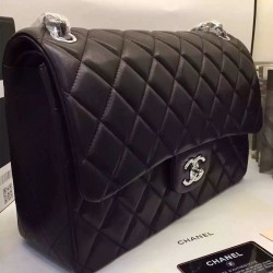 Top Sale Silver Hardware CC Logo Rotatable Buckle Classic Diamond Pattern Medium Jumbo - Imitated Chanel Black Chain Bag