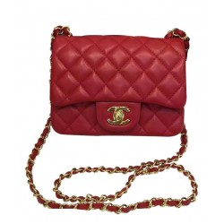 2022 Chic Golden Chain Strap & CC Logo Turn Lock Classic Red Quilted Leather - Women's Clone Chanel Mini Classic Boy Flap Bag