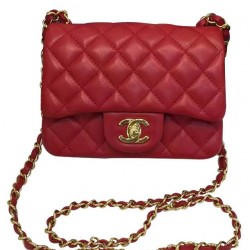 2022 Chic Golden Chain Strap & CC Logo Turn Lock Classic Red Quilted Leather - Women's Clone Chanel Mini Classic Boy Flap Bag