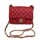 2022 Chic Golden Chain Strap & CC Logo Turn Lock Classic Red Quilted Leather - Women's Clone Chanel Mini Classic Boy Flap Bag