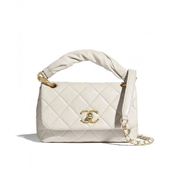 Elegant Style Single Top Handle Twist CC Turn Lock Golden Chain Shoulder Strap - Faux Chanel White Leather Tote Bag