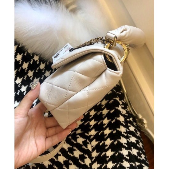 Elegant Style Single Top Handle Twist CC Turn Lock Golden Chain Shoulder Strap - Faux Chanel White Leather Tote Bag