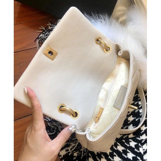 Elegant Style Single Top Handle Twist CC Turn Lock Golden Chain Shoulder Strap - Faux Chanel White Leather Tote Bag