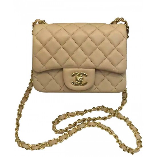 Unique Model Beige Quilted Leather Mini Classic Boy Flap Bag - Faux Chanel Yellow Gold Plated Chain Bag For Ladies