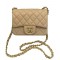 Unique Model Beige Quilted Leather Mini Classic Boy Flap Bag - Faux Chanel Yellow Gold Plated Chain Bag For Ladies