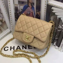 Unique Model Beige Quilted Leather Mini Classic Boy Flap Bag - Faux Chanel Yellow Gold Plated Chain Bag For Ladies