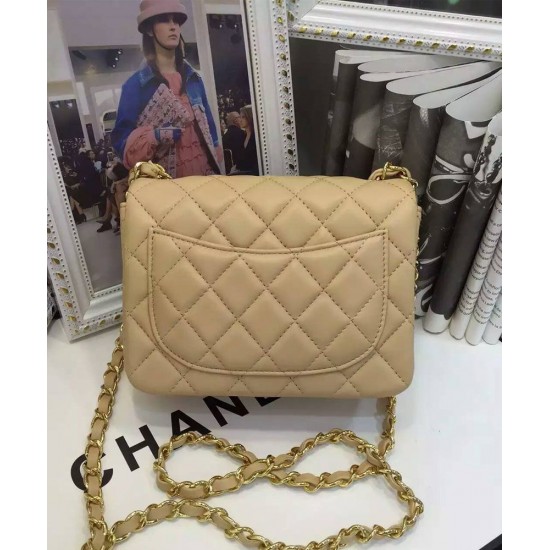 Unique Model Beige Quilted Leather Mini Classic Boy Flap Bag - Faux Chanel Yellow Gold Plated Chain Bag For Ladies