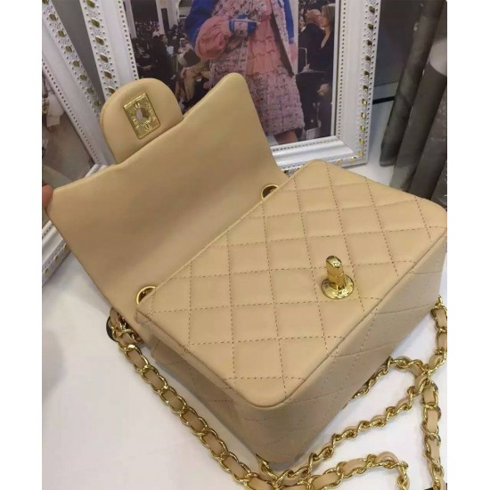 Unique Model Beige Quilted Leather Mini Classic Boy Flap Bag - Faux Chanel Yellow Gold Plated Chain Bag For Ladies