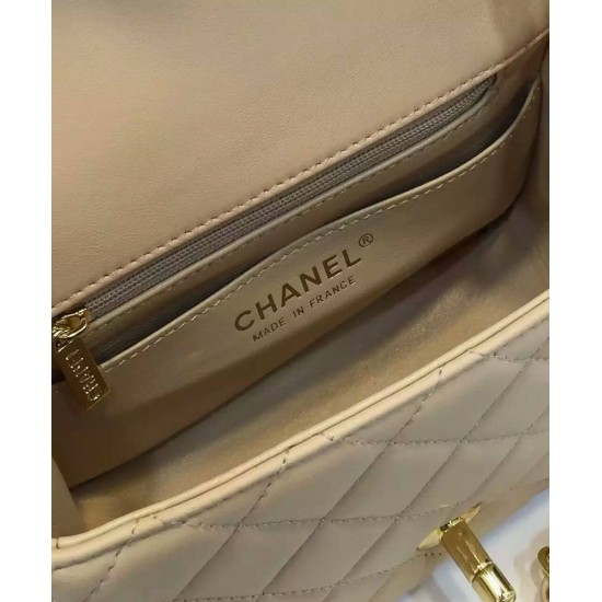 Unique Model Beige Quilted Leather Mini Classic Boy Flap Bag - Faux Chanel Yellow Gold Plated Chain Bag For Ladies