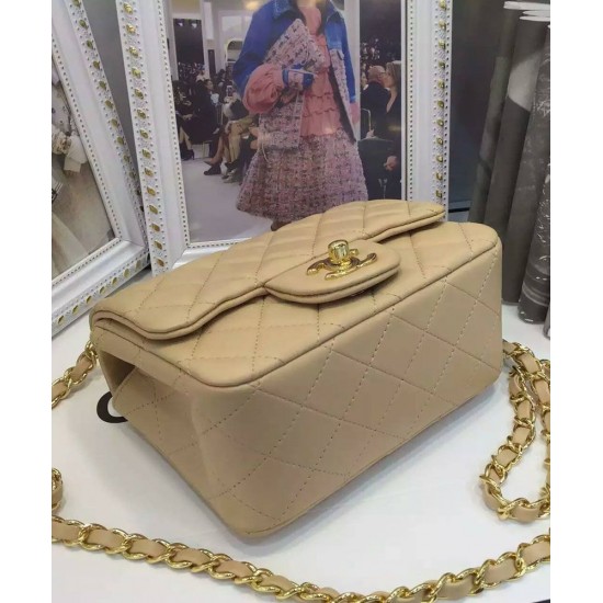 Unique Model Beige Quilted Leather Mini Classic Boy Flap Bag - Faux Chanel Yellow Gold Plated Chain Bag For Ladies