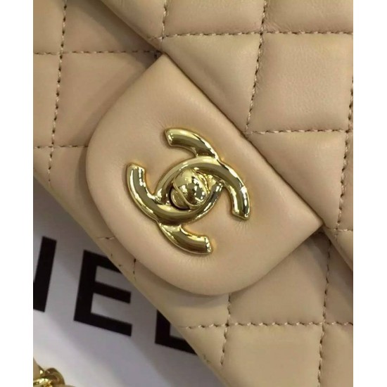 Unique Model Beige Quilted Leather Mini Classic Boy Flap Bag - Faux Chanel Yellow Gold Plated Chain Bag For Ladies