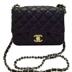 Vogue Mini Classic Boy Yellow Gold CC Turn Lock Chain Shoulder Strap - Replica Chanel Black Lambskin Women's Flap Bag