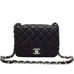 Timeless Style Rhombic Shaped Black Lambskin Leather Mini Classic Boy Flap Bag - Faux Chanel Female Silver Chain Crossbody Bag