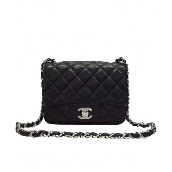 Timeless Style Rhombic Shaped Black Lambskin Leather Mini Classic Boy Flap Bag - Faux Chanel Female Silver Chain Crossbody Bag