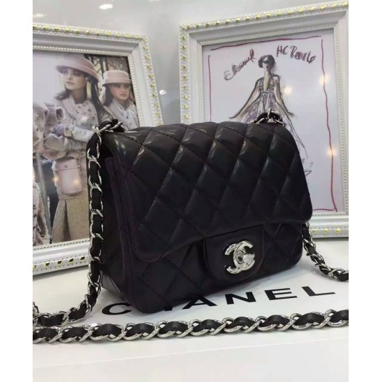 Timeless Style Rhombic Shaped Black Lambskin Leather Mini Classic Boy Flap Bag - Faux Chanel Female Silver Chain Crossbody Bag