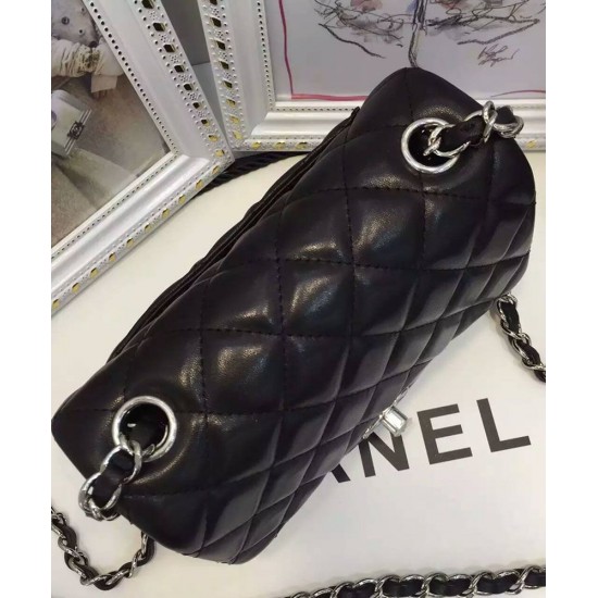 Timeless Style Rhombic Shaped Black Lambskin Leather Mini Classic Boy Flap Bag - Faux Chanel Female Silver Chain Crossbody Bag