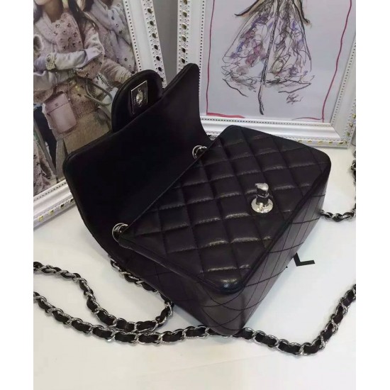 Timeless Style Rhombic Shaped Black Lambskin Leather Mini Classic Boy Flap Bag - Faux Chanel Female Silver Chain Crossbody Bag