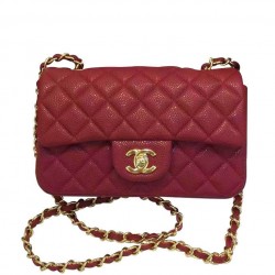 Replica Chanel Small Classic Yellow Gold Chain Strap Interlocking C Lock Female Red Quilted Caviar Leather Double Flap Bag