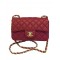 Replica Chanel Small Classic Yellow Gold Chain Strap Interlocking C Lock Female Red Quilted Caviar Leather Double Flap Bag