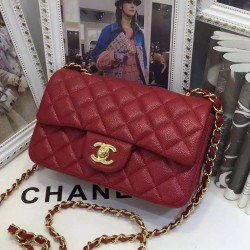 Replica Chanel Small Classic Yellow Gold Chain Strap Interlocking C Lock Female Red Quilted Caviar Leather Double Flap Bag