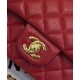 Replica Chanel Small Classic Yellow Gold Chain Strap Interlocking C Lock Female Red Quilted Caviar Leather Double Flap Bag