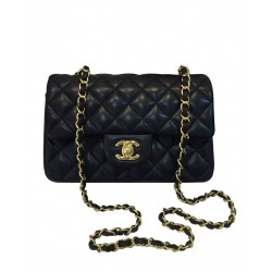 Precious Quilted Diamond Shaped Pattern Black Lambskin Leather Vintage Mini Flap Bag - Replica Chanel Yellow Gold Plated Hardware Chain Bag