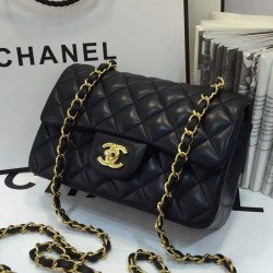 Precious Quilted Diamond Shaped Pattern Black Lambskin Leather Vintage Mini Flap Bag - Replica Chanel Yellow Gold Plated Hardware Chain Bag